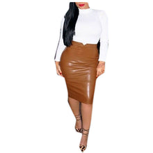 European Sexy Women PU Faux Leather Skirts Solid Midi Pencil Skirt OL Casual Slim Clubwear Black Saia Midi Faldas Mujer