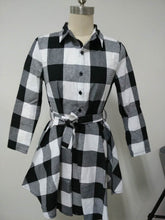 Explosions Leisure Vintage Dresses Fall Women Plaid Check Print Casual Shirt Dress Mini
