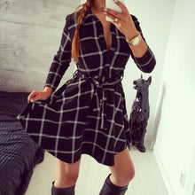 Explosions Leisure Vintage Dresses Fall Women Plaid Check Print Casual Shirt Dress Mini