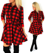 Explosions Leisure Vintage Dresses Fall Women Plaid Check Print Casual Shirt Dress Mini