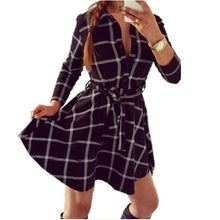 Explosions Leisure Vintage Dresses Fall Women Plaid Check Print Casual Shirt Dress Mini