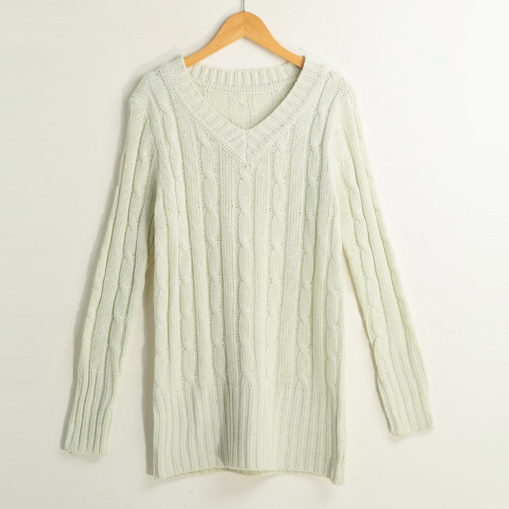 Fall Women Sweaters And Pullovers OL Knitted Sweater Solid Ribbed V-neck Long Sleeve Casual Longline Jumper Sweater Mujer