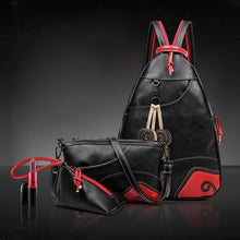 Fashion 3 Women Backpack Set PU Leather Leaf Applique Schoolbag for Teenagers Girls Student Travel Bag Black Mochilas Escolares