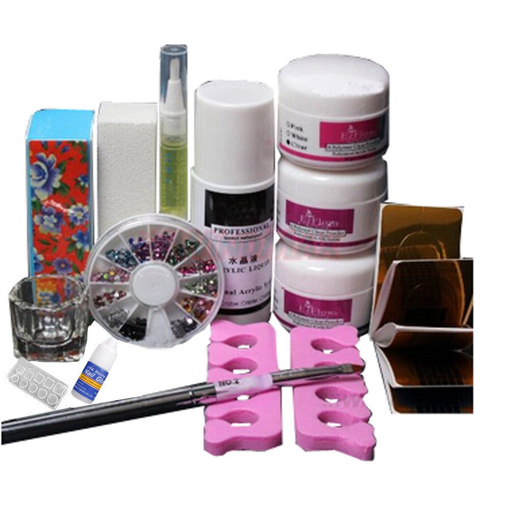 Fashion Basic DIY Set Acryic Powder Nail Art Decorations Kit Brush Cuticle Revitalizer Polish Nail Tools Nail Set