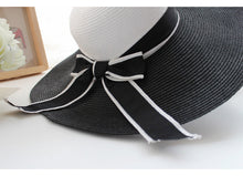 Hats for women Straw Sun Hat Wide Brim Contrastcolor Bowknot Floppy Cap Beach Bohemia Headwear Black and White