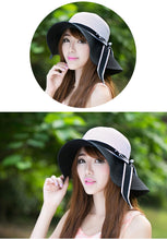 Hats for women Straw Sun Hat Wide Brim Contrastcolor Bowknot Floppy Cap Beach Bohemia Headwear Black and White