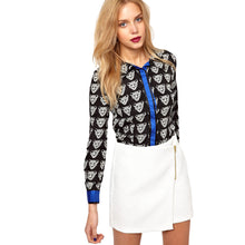 Leopard Head Print Shirts Womens Blouse Turn Down Collar Long Sleeve Chiffon Blouse Plus Size Blusas Women Tops Black