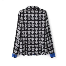Leopard Head Print Shirts Womens Blouse Turn Down Collar Long Sleeve Chiffon Blouse Plus Size Blusas Women Tops Black