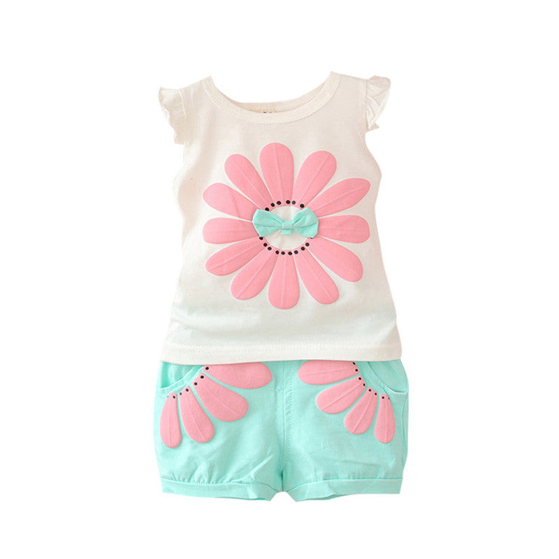 Fashion Toddler Baby Girls Clothing Set Sunflower Girls Clothes Sets Kids Casual Sport Suit Set