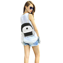 Fashion Women Black/White Backpack PU Leather Rivet Patchwork Casual Student Girls Schoolbag Teenagers Small Vintage Backpacks