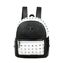 Fashion Women Black/White Backpack PU Leather Rivet Patchwork Casual Student Girls Schoolbag Teenagers Small Vintage Backpacks