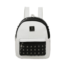Fashion Women Black/White Backpack PU Leather Rivet Patchwork Casual Student Girls Schoolbag Teenagers Small Vintage Backpacks