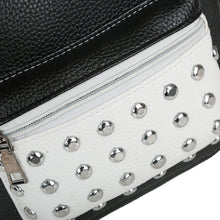 Fashion Women Black/White Backpack PU Leather Rivet Patchwork Casual Student Girls Schoolbag Teenagers Small Vintage Backpacks