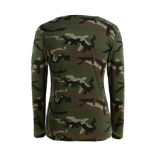 Fashion Women Camouflage Long Sleeve T-Shirt Lace Up Neck Cross Printed Sexy Slim T Shirt Tops Army Green Camisas Femininas