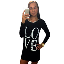Women Casual T-Shirt Letter Print Long Sleeve Tops Tee Round Neck Women Long T-Shirt Plus Size Grey/Black