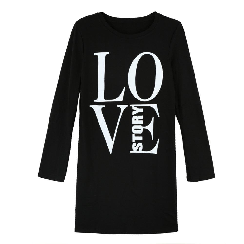 Women Casual T-Shirt Letter Print Long Sleeve Tops Tee Round Neck Women Long T-Shirt Plus Size Grey/Black