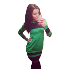 Fashion Women Long Sleeve Bandage Dress Stripe Print Casual Party Mini Dresses Plus Size Dress Vestidos Green/Red/Rose