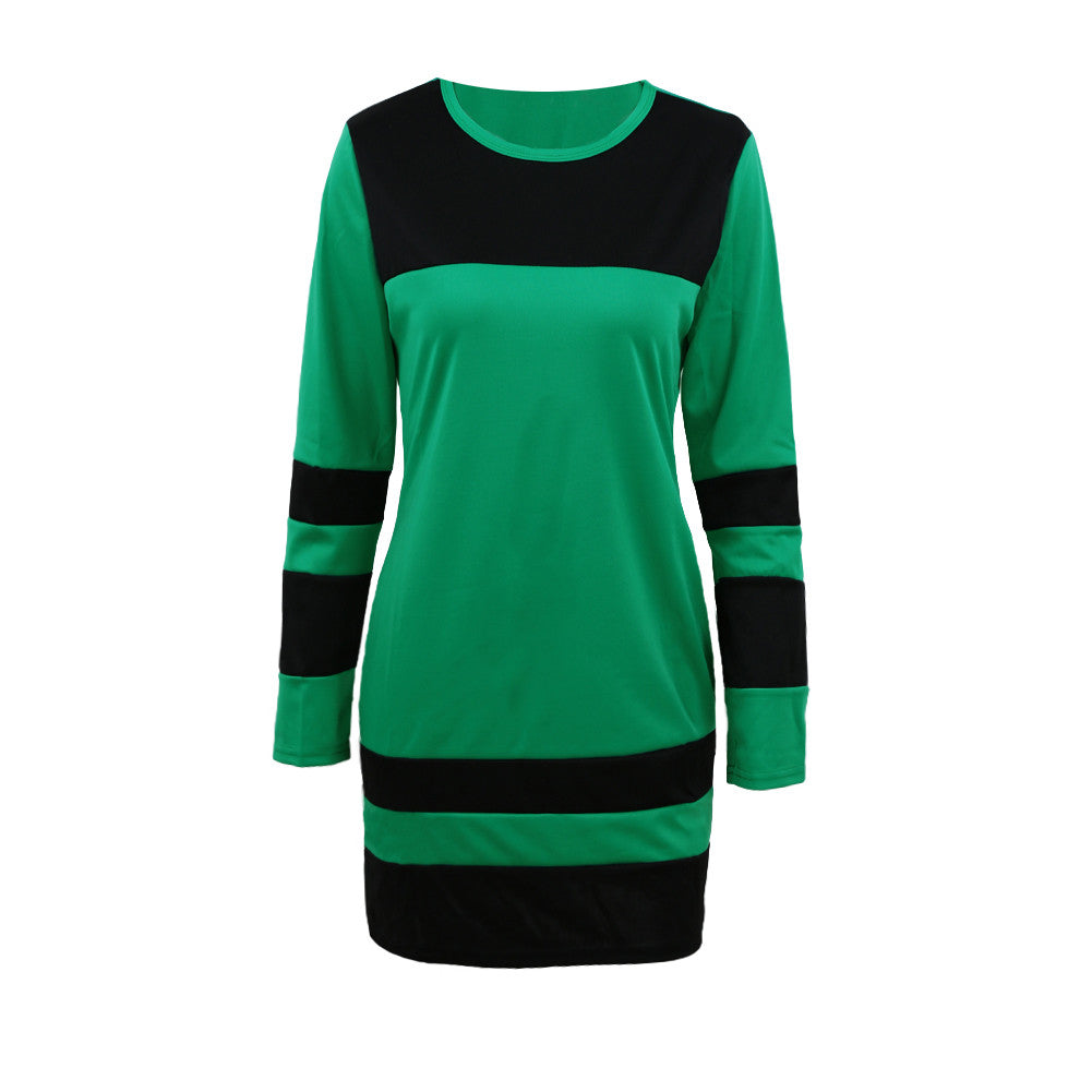 Fashion Women Long Sleeve Bandage Dress Stripe Print Casual Party Mini Dresses Plus Size Dress Vestidos Green/Red/Rose