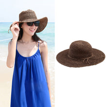 Women Straw Hat Wide Brim Woven Design Foldable Sun Beach Hat Coffee Chapeu Feminino