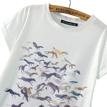 Fashion Women T Shirt Camisas Femininas Animal Horse Print O Neck Short Sleeves Pullover Casual Loose T-shirt Tops White