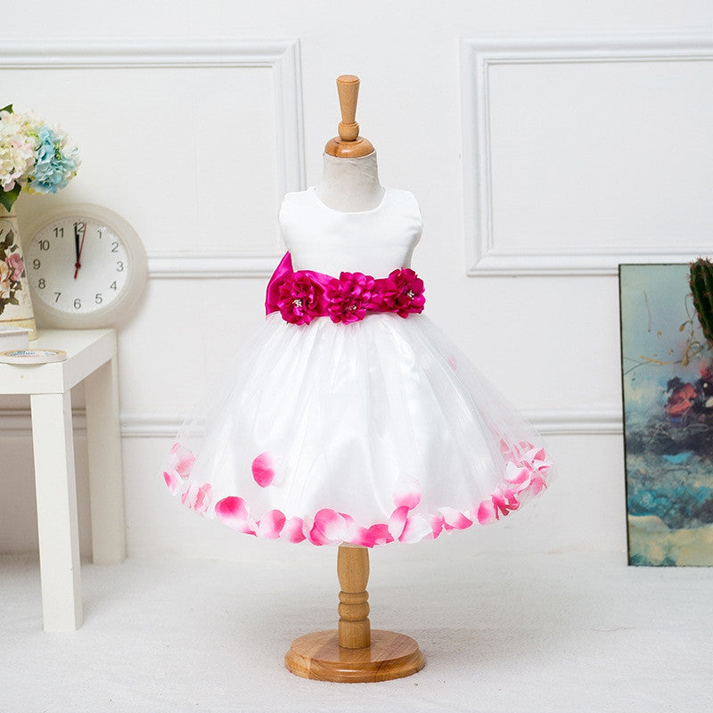 Floral Bow Ball Gown Princess Girls Dresses Sweet Girl Sleeveless Wedding Party Dresses one Piece Tulle Dress