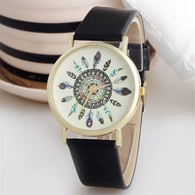 Fashion Womens Watch Vintage Feather Dial Leather Band Quartz Analog Unique Wrist Watches