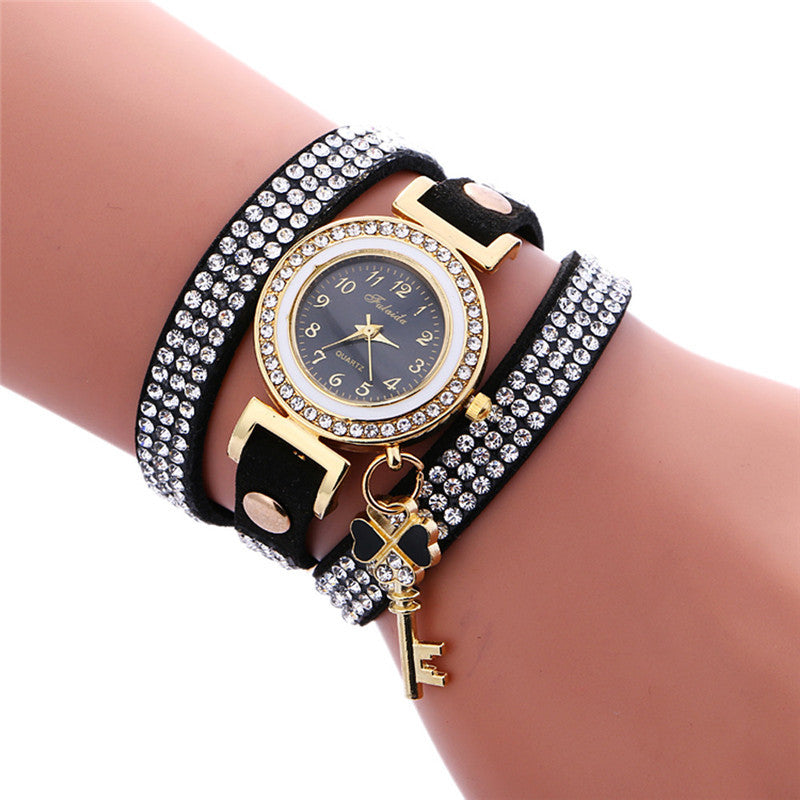 Key Pendant full Crystal Elegance Watch Diamonds Padlocks Bracelet Leather Wrist Watch Clock Bracelets Relogio Femininos