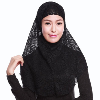 Full Cover Muslim Hat Hijab Two Piece Set Lace Hoofddoek Moslima Solid Islamic Head Turbans For Women Cap Beanies Arab Scarfs
