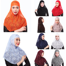 Full Cover Muslim Hat Hijab Two Piece Set Lace Hoofddoek Moslima Solid Islamic Head Turbans For Women Cap Beanies Arab Scarfs
