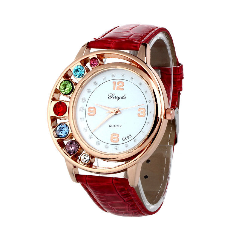 Brand Watches Elegant 7 Colors Diamond Woman Dress PU Leather Strap Bracelet Quartz Watch Womens Wrist Watch lady watches
