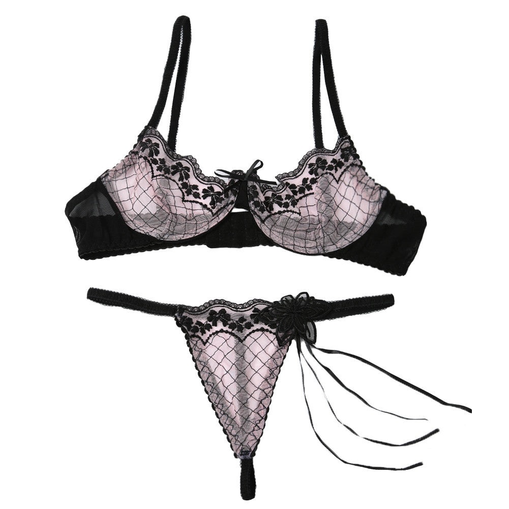 Sexy Lingerie Set Women Babydoll Underwear Sheer Mesh Lace Underwire Floral Bra G-string Sleepwear Night Gown Nightwear Suit