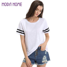 Harajuku Striped Print T Shirt Women Round Neck Short Sleeve Cotton Casual Tops Punk T-shirt Woman Tee Shirt Femme Blusa