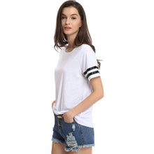 Harajuku Striped Print T Shirt Women Round Neck Short Sleeve Cotton Casual Tops Punk T-shirt Woman Tee Shirt Femme Blusa
