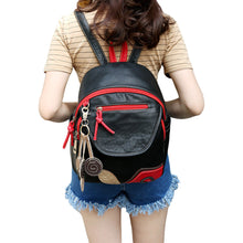 Harajuku Vintage Women Backpack PU Leather Leaf Applique Zipper Mini Schoolbag Casual Travel Bag Teenage Girls Black Rugzak