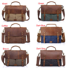 Men Retro Canvas Crossbody Bag Leather Cover Buckle Zipper Designer Handbags Casual Messenger Bag School Travel Bag