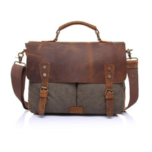Men Retro Canvas Crossbody Bag Leather Cover Buckle Zipper Designer Handbags Casual Messenger Bag School Travel Bag