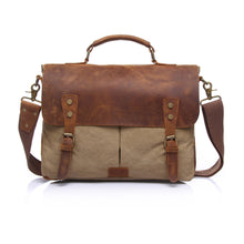 Men Retro Canvas Crossbody Bag Leather Cover Buckle Zipper Designer Handbags Casual Messenger Bag School Travel Bag