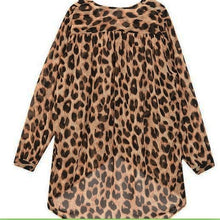 High Street Fshion Women Ladies Chiffon Blouse Leopard Printed Long Sleeve High-low Hem Loose Tops Camisas Femininas
