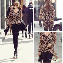 High Street Fshion Women Ladies Chiffon Blouse Leopard Printed Long Sleeve High-low Hem Loose Tops Camisas Femininas