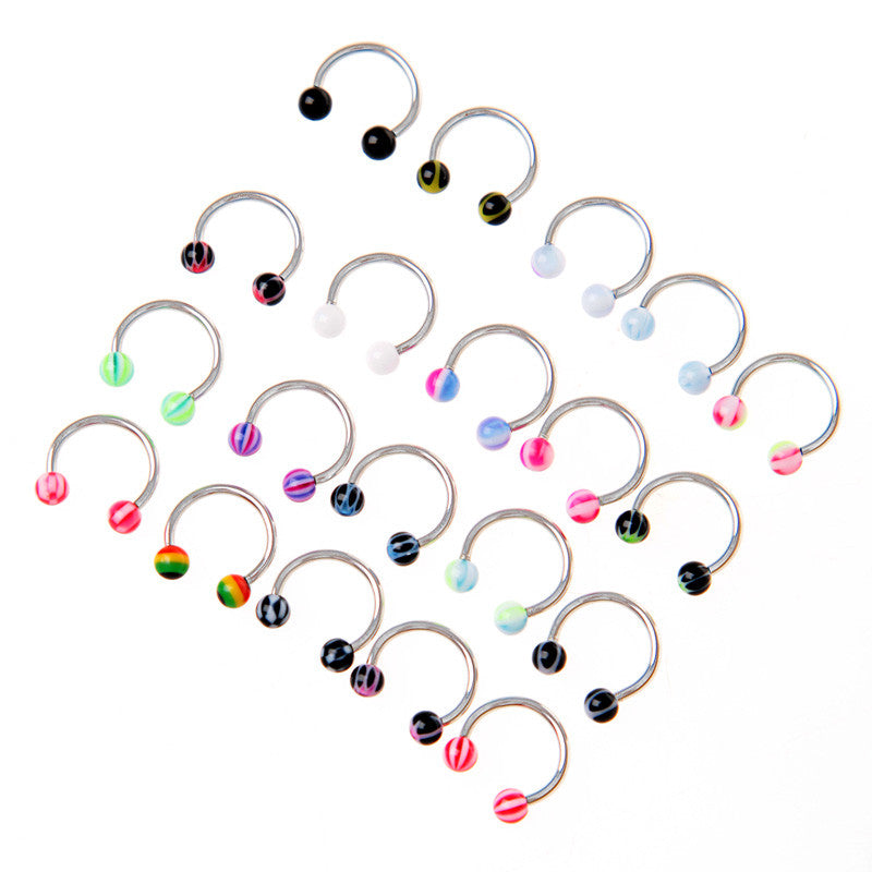 20pcscolorful Stainless Steel Ball Barbell Curved Nose Studs Rings Bars Piercing