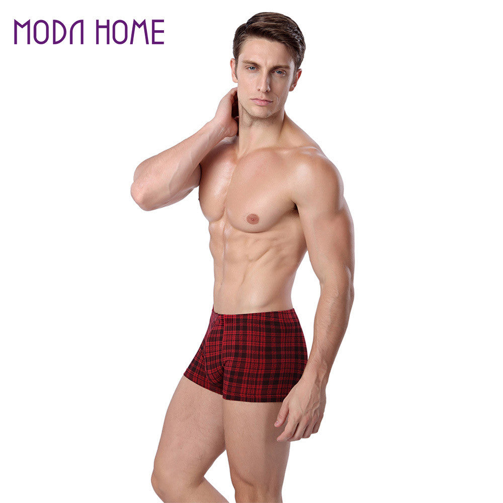 Comfortable Men Boxer Shorts Plaid Tartan Elastic Waist Cotton Trunks Men Underwear Boxers Panties Underpants Plus Size