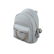 PU Leather Backpack Women Backbag Chain Zipper Pocket Large Capacity Casual Bag Light Grey/Black/Pink