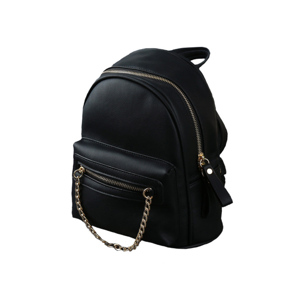 PU Leather Backpack Women Backbag Chain Zipper Pocket Large Capacity Casual Bag Light Grey/Black/Pink