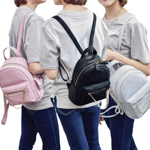 PU Leather Backpack Women Backbag Chain Zipper Pocket Large Capacity Casual Bag Light Grey/Black/Pink