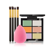 6-Color Concealer Primer +4 Black Gold Makeup Brush + Water Droplets Puff Cosmetic Tools maquiagem-