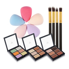6-Color Concealer Primer +4 Black Gold Makeup Brush + Water Droplets Puff Cosmetic Tools maquiagem-