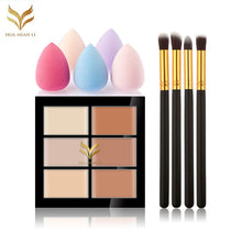 6-Color Concealer Primer +4 Black Gold Makeup Brush + Water Droplets Puff Cosmetic Tools maquiagem-