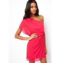Women Sexy Oblique Strapless Pleated Chiffon Dress Ladies Casual Dress