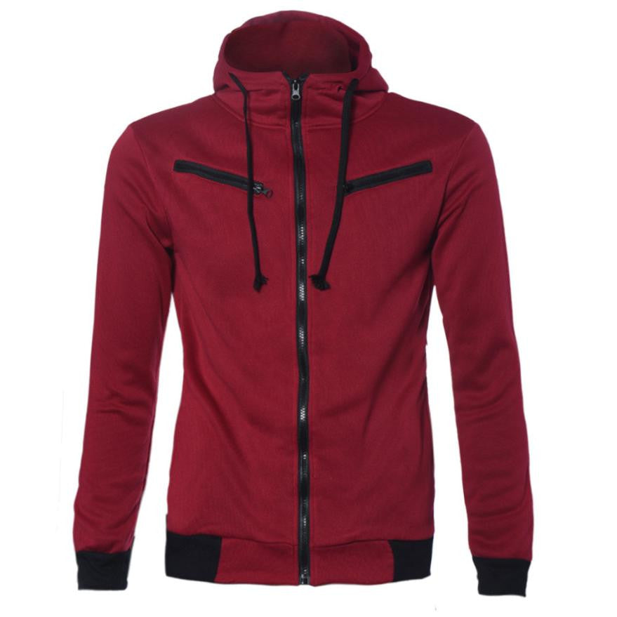 Details Men's Stylish Slim Fit Warm Hooded Sweatshirt Zipper Coat Jacket Outwear