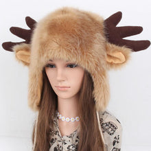 Women Ladies Fur Russian Pillbox Hat Women's Warm Hat Elk Horn